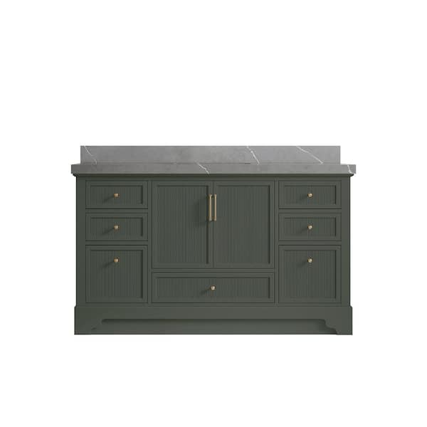 Willow Collections Alys 60 in. W x 22 in. D x 36 in. H Single Sink Bath Vanity in Pewter Green with 2 in. Piatra Quartz Top