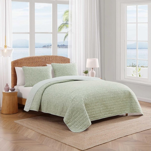 Caicos Isle 3-Piece Spring Green Cotton King Quilt Set
