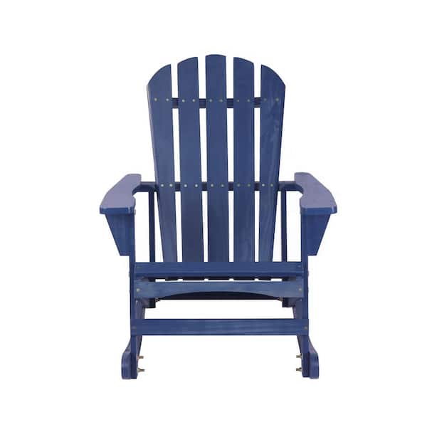 Zeus & Ruta Navy Blue Solid Wood Adirondack Chair Outdoor Rocking Chair Outdoor Furniture for Patio, Backyard, Garden, Balcony