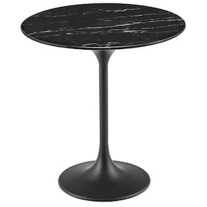 Lippa 20 in. Round Artificial Marble Side Table in Black Black