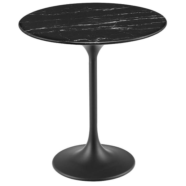 MODWAY Lippa 20 in. Round Artificial Marble Side Table in Black Black