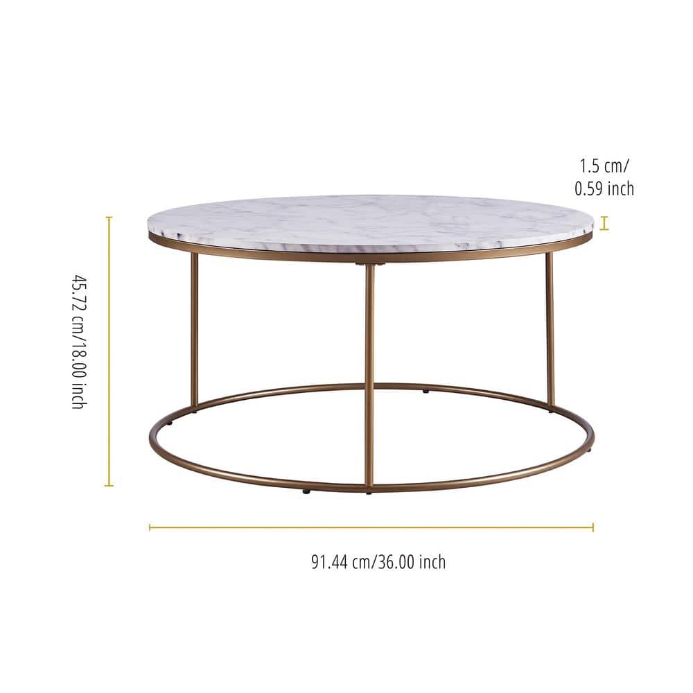 Round Faux Marble and Brass Coffee Table