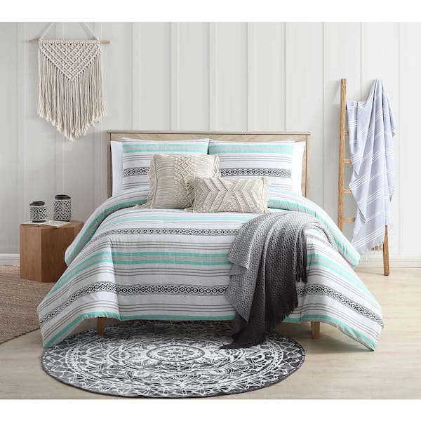 Sand Cloud Baja Striped Black and Aqua Twin/Twin XL Comforter Set