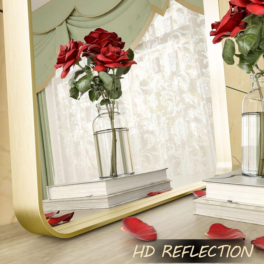 Brushed Gold Aluminum Rectangular Vanity Mirror, 55x30 Inch