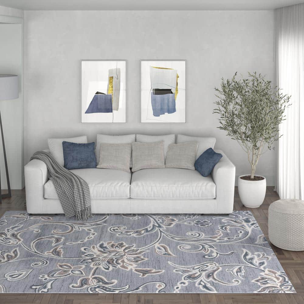 Madison Garland 5' x 7' Handmade Gray Floral Synthetic Rug