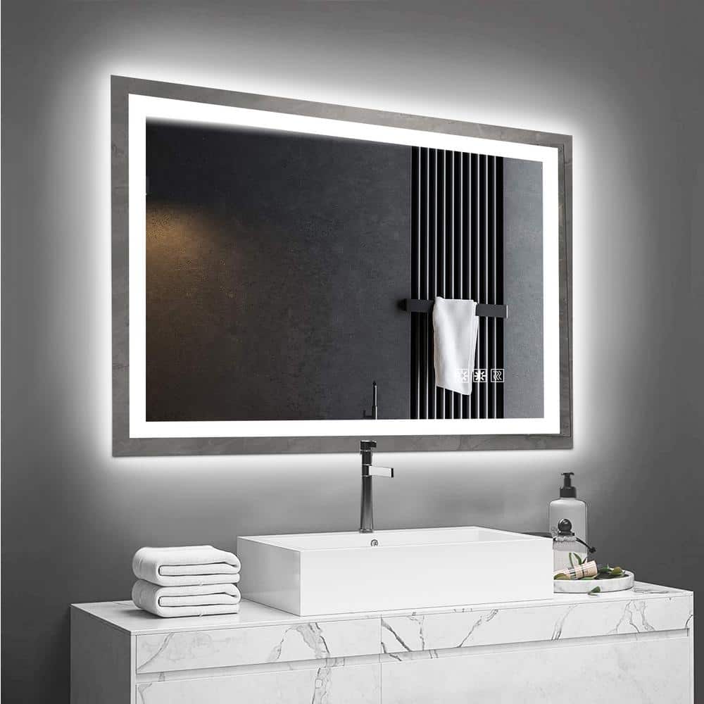 Dimmable LED 48 in. W x 36 in. H Large Rectangular Frameless Anti-Fog Wall 