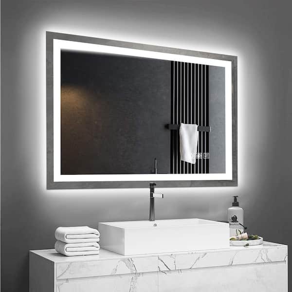 Unbranded Dimmable LED 48 in. W x 36 in. H Large Rectangular Frameless Anti-Fog Wall Mounted Bathroom Vanity Mirror in Silver