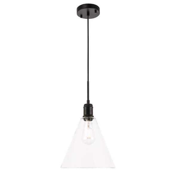 Unbranded Timeless Home Hansen 1-Light Pendant in Black with 10 in. W x 9 in. H Clear Glass Shade