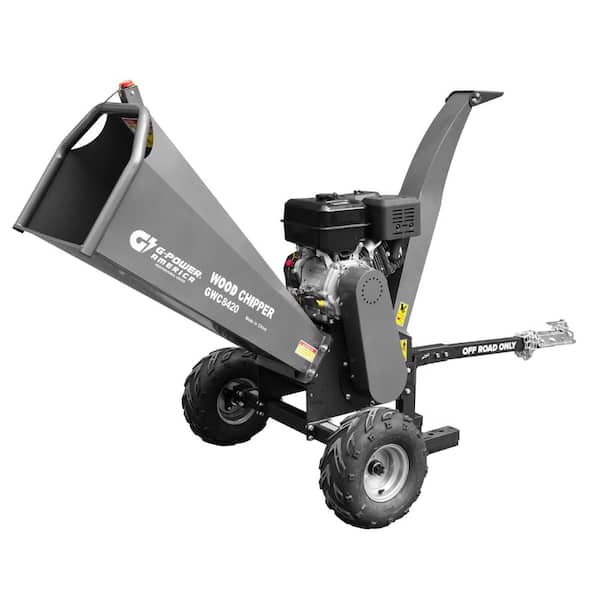 6 in. Chipper Capacity 420cc 15HP Gas Powered Wood Chipper Shredder Mulcher with Towbar, Emergency Stop Button & Bar
