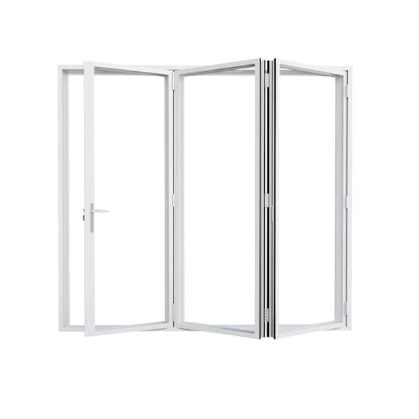 96 in. x 80 in. White Right Swing/Outswing Double Tempered Glass Aluminum Folding Patio Door