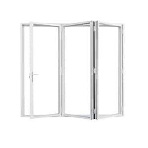 96 in. x 80 in. Right Center Opening/Outswing Double Tempered Glass White Aluminum Folding Patio Door