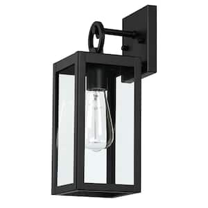 4.49 in. 1-Light Matt Black Wall Sconce with Square Glass Shade