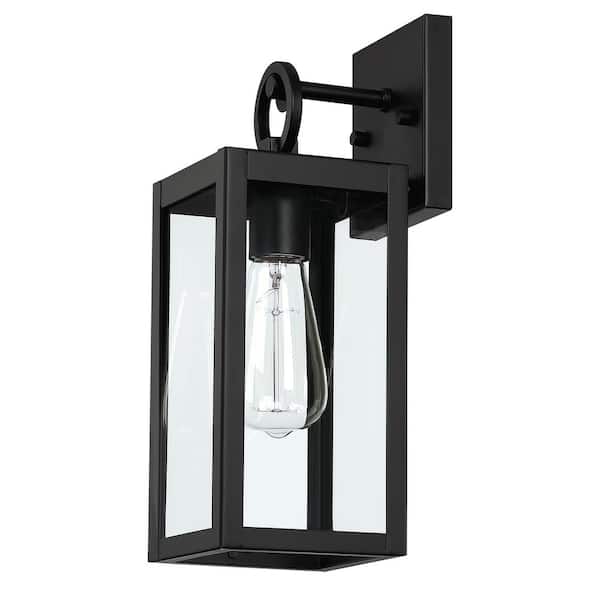 PUDO 4.49 in. 1-Light Matt Black Wall Sconce with Square Glass Shade