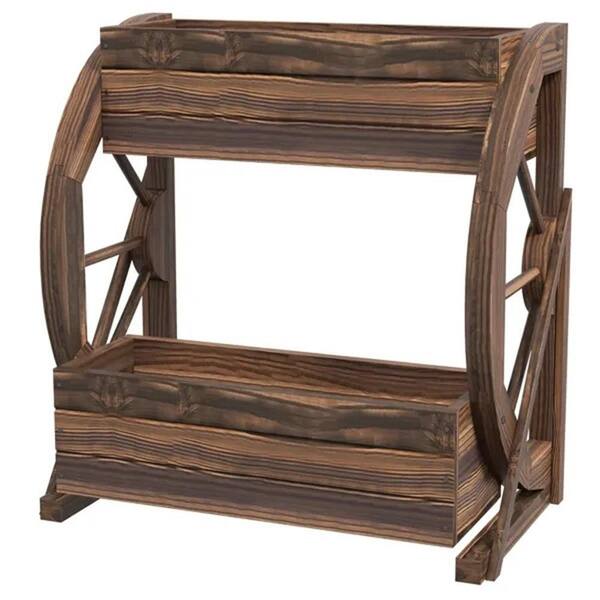 Durable Carbonized Wood Raised Garden Bed Planter Box For Flowers, Veggies & Herbs