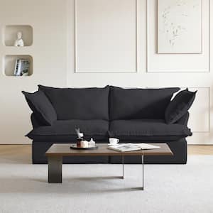 83 in. Flared Arm 2-Piece Overstuffed Linen Flannel Modular Deep Seat Sectional Sofa Cloud Couch in Black