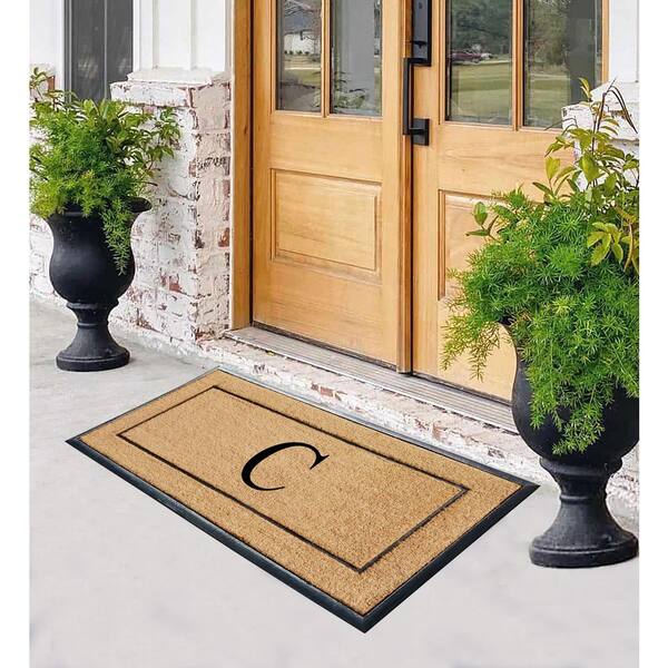 A1 Home Collections A1hc Floral Pattern Black 18 in. x 30 in. Rubber and Coir Outdoor Entrance Durable Monogrammed U Door Mat