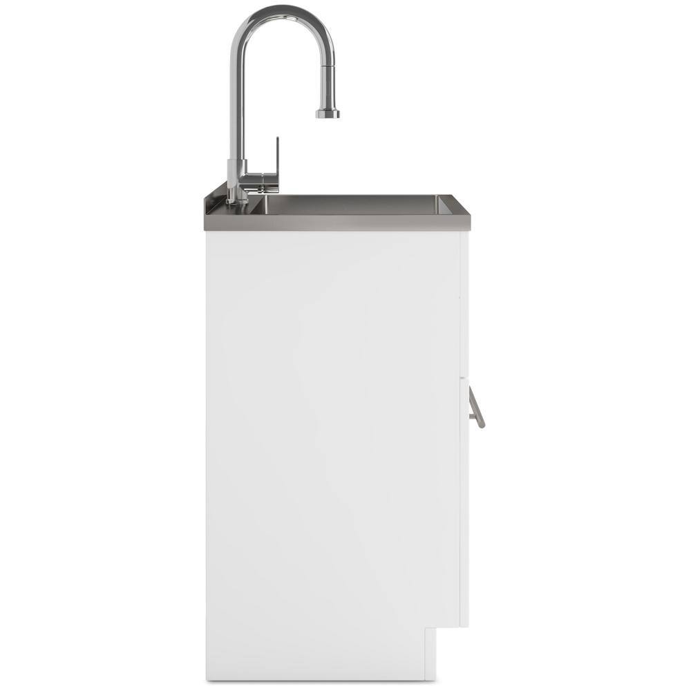Metro 24 Inch White Laundry Cabinet with Stainless Steel Sink
