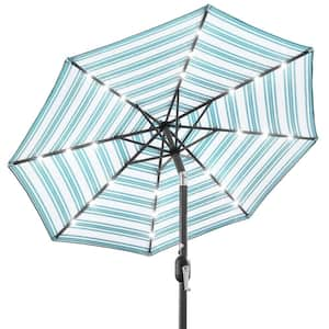 10 ft. Market Solar LED Lighted Tilt Patio Umbrella with UV-Resistant Fabric in Sky Blue Stripe