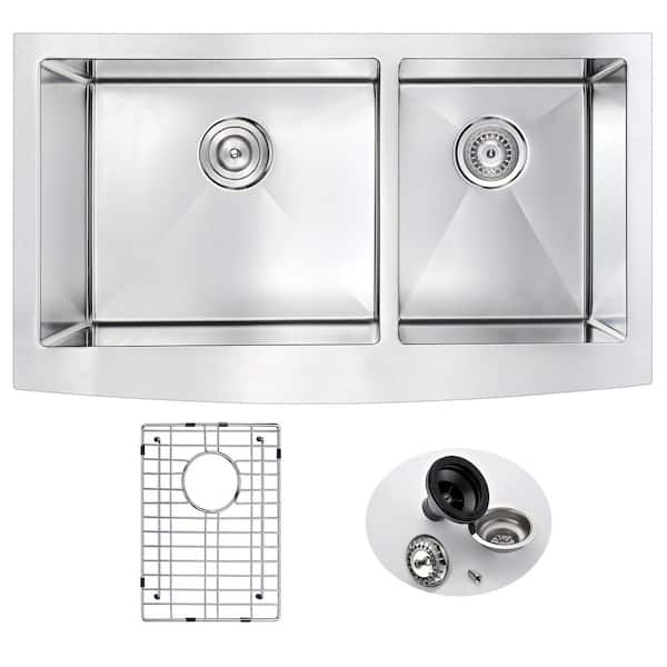 シン・アワジ ANZZI 36 in. Farmhouse Apron-Front Single Bowl Polished Chrome