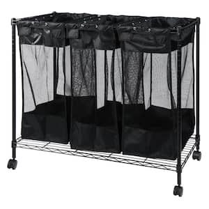 Triple Storage Rolling Metal Organizer and Laundry Sorter with Removable Mesh Bags