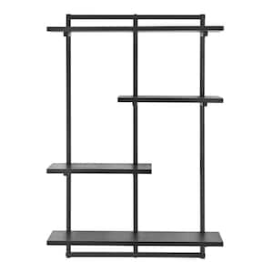 Rhodes 34.5 in. 4-Tier Windowsill Wall Shelf with Black Metal Frame and Black MDF Shelves