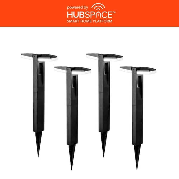 Hampton Bay Smart Low Voltage Black Plug-in Integrated LED RGBw Landscape Path Light Kit Powered by Hubspace (4-Pack)