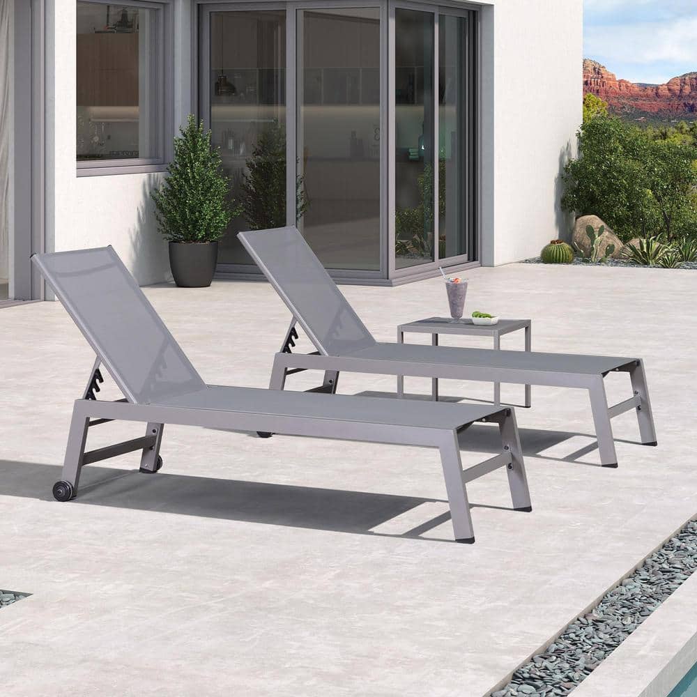 Light Gray, 3-Pieces Aluminum Frame Outdoor Chaise Lounge Patio Lounge Chair with Side Table and Wheels, Gray price history on PriceWatchPro