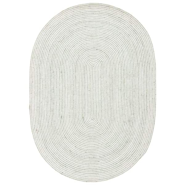 SAFAVIEH Braided Green Ivory 4 ft. x 6 ft. Abstract Striped Oval Area Rug