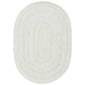 Braided Green Ivory 5 ft. x 7 ft. Abstract Striped Oval Area Rug