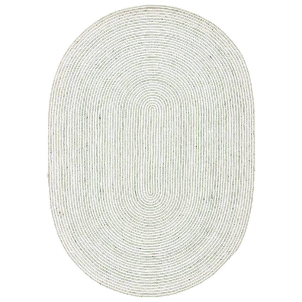 Green and Ivory Braided Wool Oval Area Rug 6' x 9'