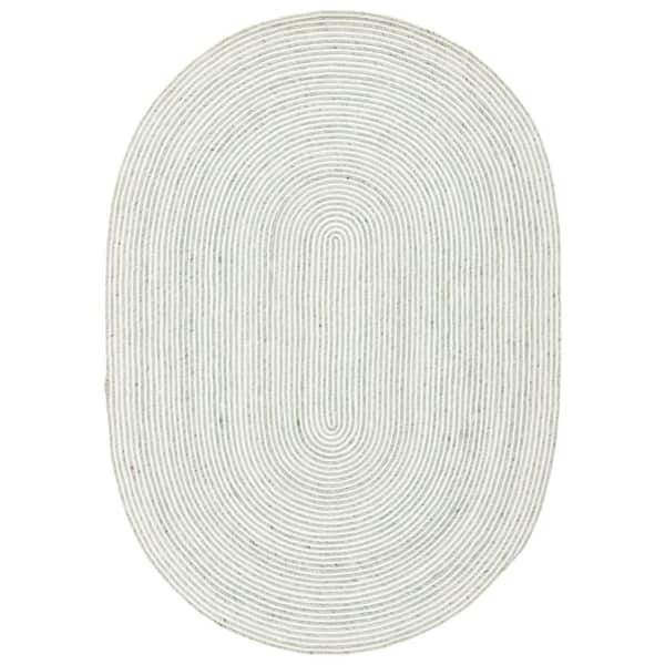 Braided Green Ivory 6 ft. x 9 ft. Abstract Striped Oval Area Rug