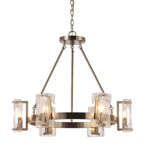 6-Light Vintage Gold Chandelier with Glass Shades