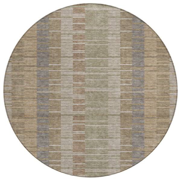 Chantille Machine Washable Indoor/Outdoor Abstract ACN2821 Taupe 8 ft. x 8 ft. Round Rug