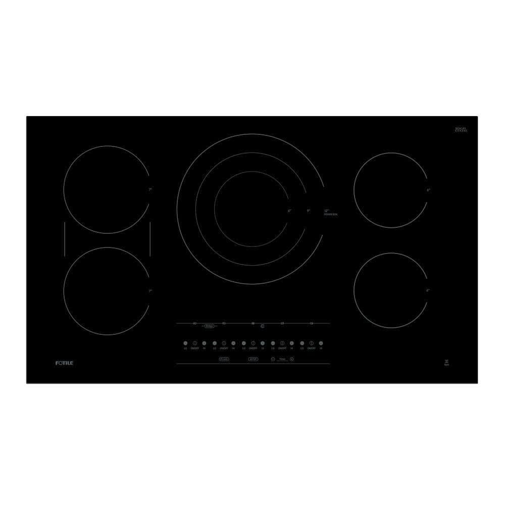 Instant Heat 36 in. 5 Burner Elements Electric Cooktop in Black, Including Quick Boil Burner and Ceramic Glass Surface