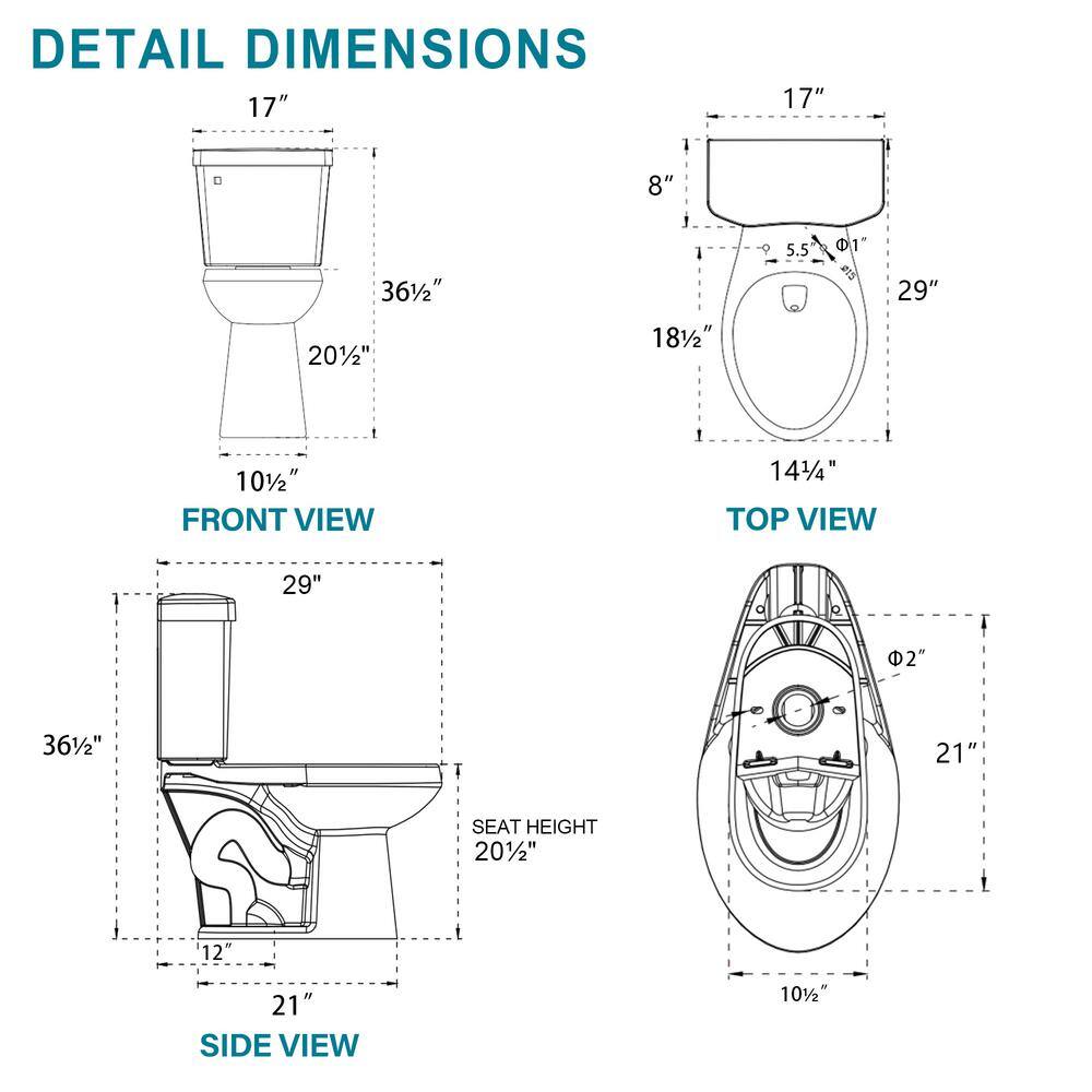19" White Vitreous China Dual Flush Round Two-Piece Toilet