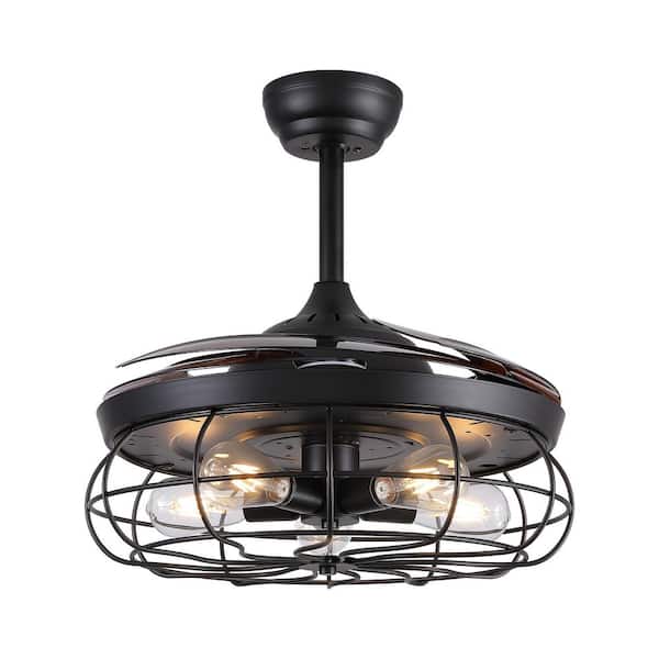 48 in. Black Retractable Downrod Mount Standard Ceiling Fan with Lights and Remote Fandelier for Dining Room,Living Room