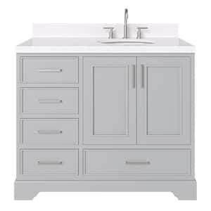 Stafford 42 in. W x 22 in. D x 36 in. H Single Sink Freestanding Bath Vanity in Grey with Carrara White Quartz Top