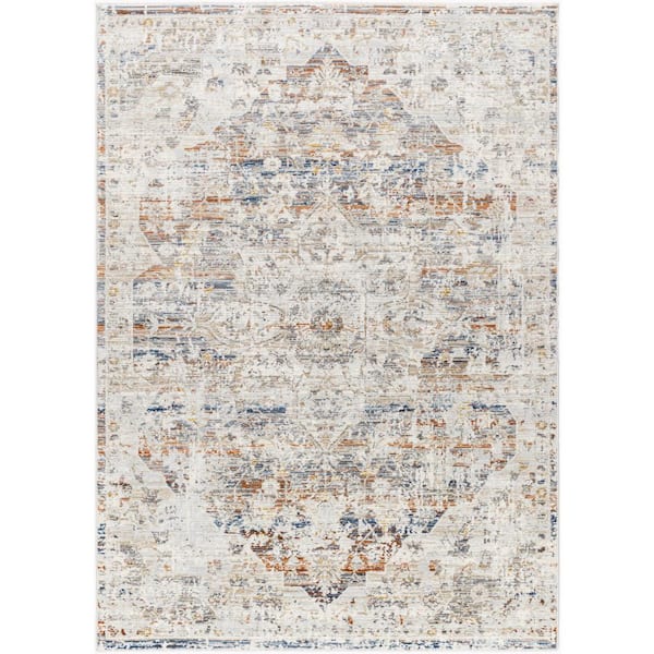 Livabliss Edmonton Gray/Burnt Orange Medallion 9 ft. x 12 ft. Indoor Area Rug