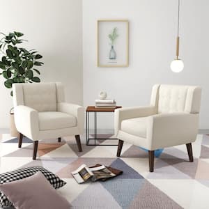 Mid-Century Modern Button White Accent Arm Chair (set of 2)