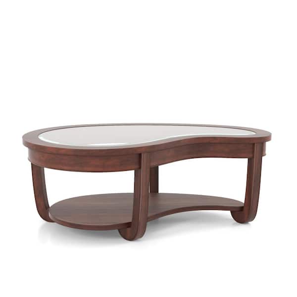 Furniture of America Lepita 51 in. Dark Cherry Large Specialty Glass Coffee Table with Shelf