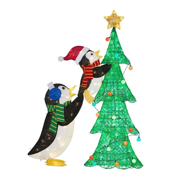 Personalized Christmas Table Topper Penguin Tree Family of 4 Free Shipping  