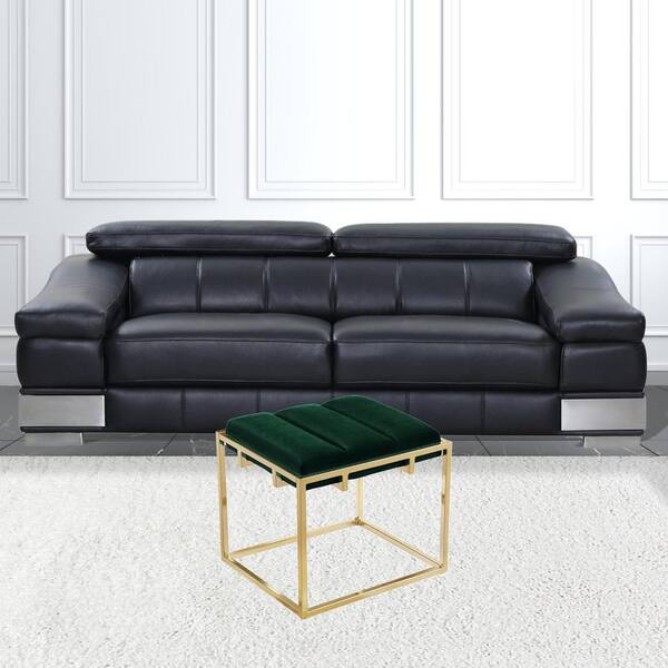 HomeRoots Green And Gold Velvet Rectangle Standard 21.2L x 16.5W x 18.5H Ottoman