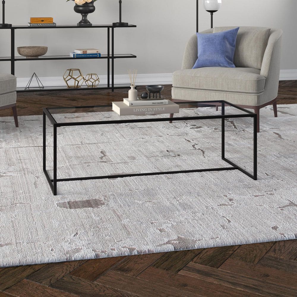 Lux Geo 47.25" Blackened Bronze Rectangular Glass Coffee Table