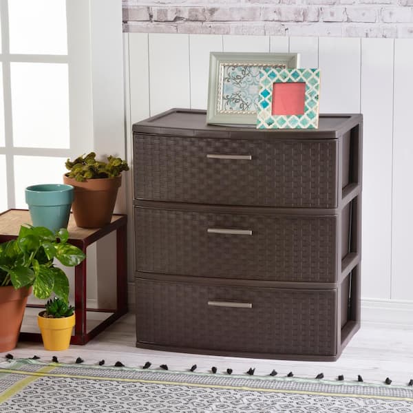 Sterilite Wide 3 Drawer Cross-Weave Tower Cement