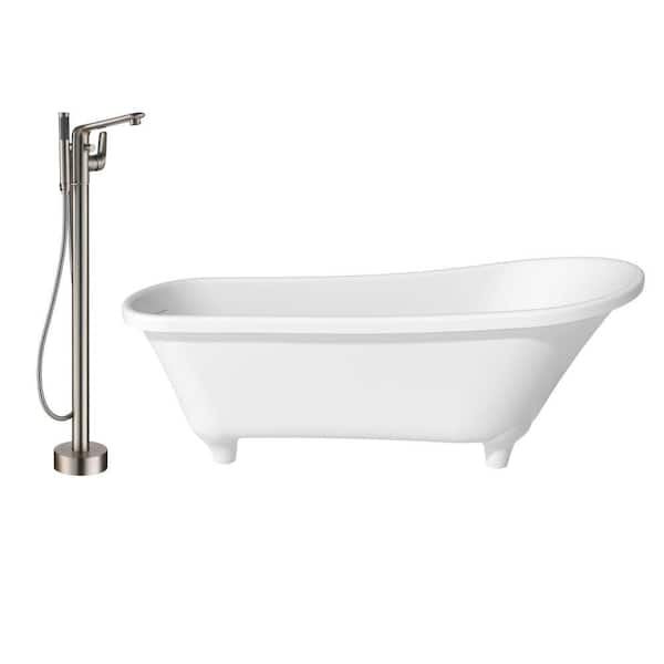 CASAINC 67.72 in. x 28.35 in. Soaking Non-Whirlpool Flatbottom Bathtub with Center Drain and Shower Faucet in Matte White