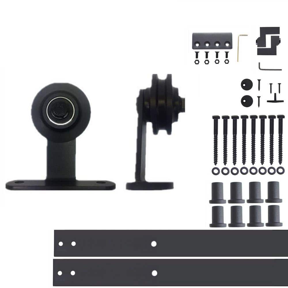 10 ft./120 in. Black Rustic Non-Bypass Sliding Barn Door Hardware Kit T-Shape Design Roller for Single Door price history on PriceWatchPro