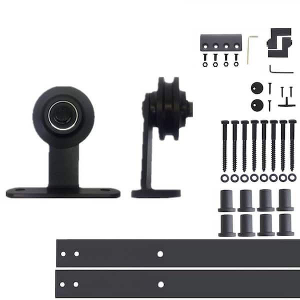 HOMACER 11 ft./132 in. Black Rustic Non-Bypass Sliding Barn Door Hardware Kit T-Shape Design Roller for Single Door
