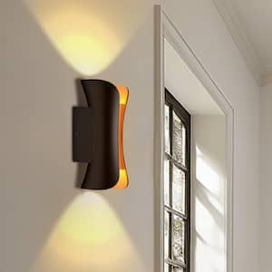 12 in. Black and Gold Outdoor Integrated LED Lantern Wall Sconce with 3000K Warm White