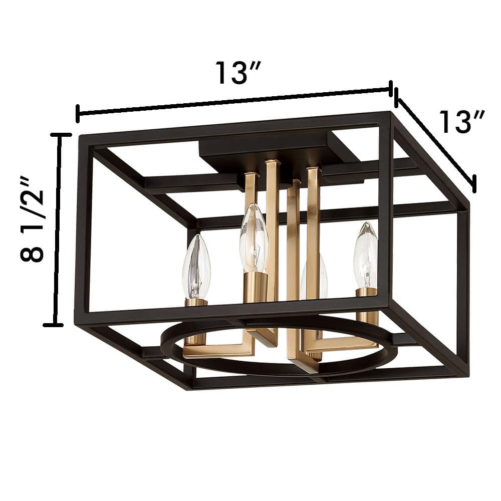 Mundazo Matte Black and Gold Geometric Semi-Flush Ceiling Light