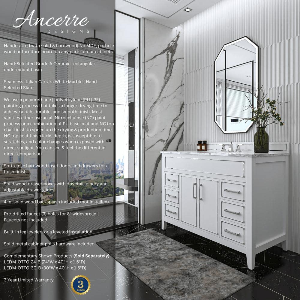 Aspen 48'' White Marble Top Single Bathroom Vanity